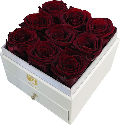 White Leather Box of Rose Bouquet