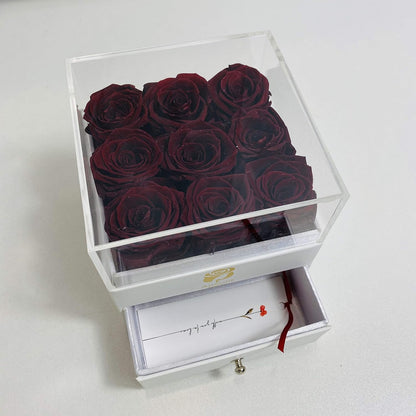 White Leather Box of Rose Bouquet